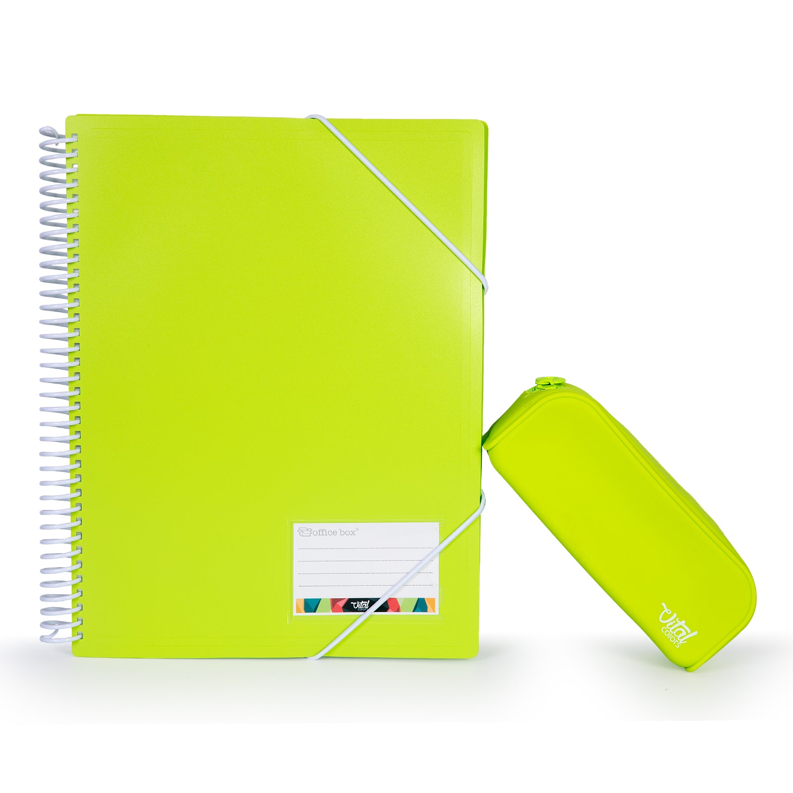 Vital Colors - Conjunto Escolar Estuche de Silicona y Carpeta de Fundas A4+. Verde