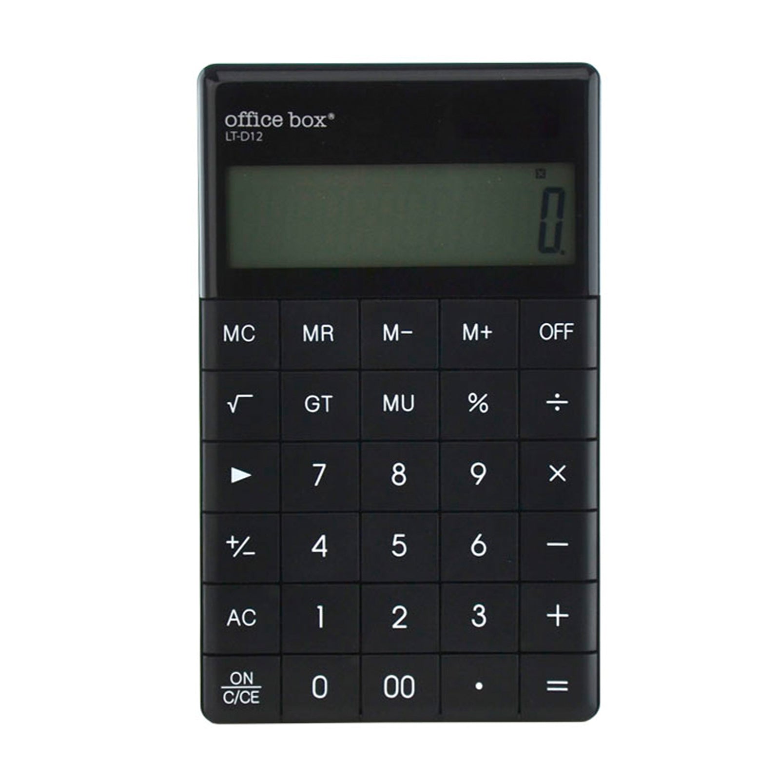 OFFICEBOX - Calculadora de Sobremesa Plana de 12 Dígitos con Pie Plegable. Negro
