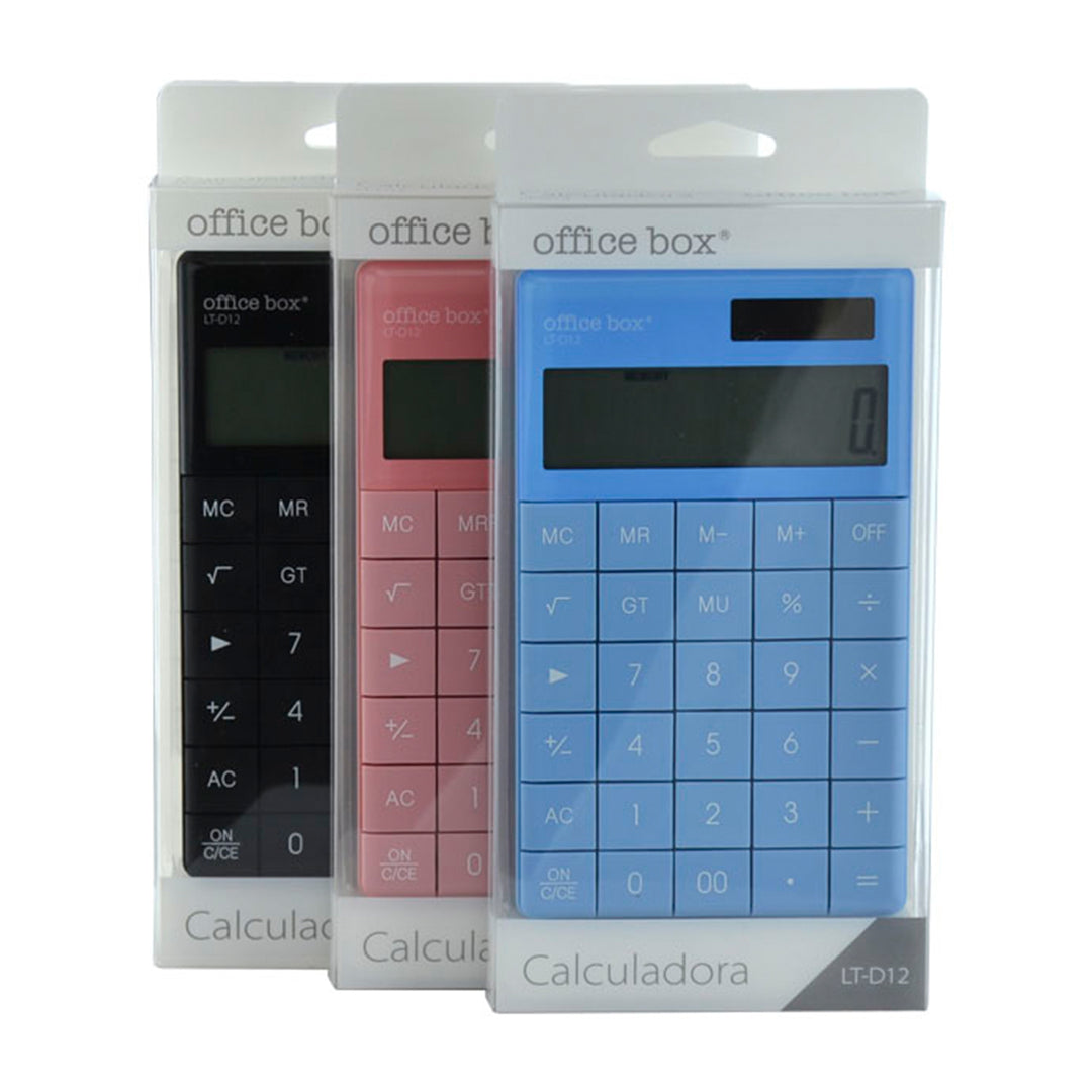 OFFICEBOX - Calculadora de Sobremesa Plana de 12 Dígitos con Pie Plegable. Negro