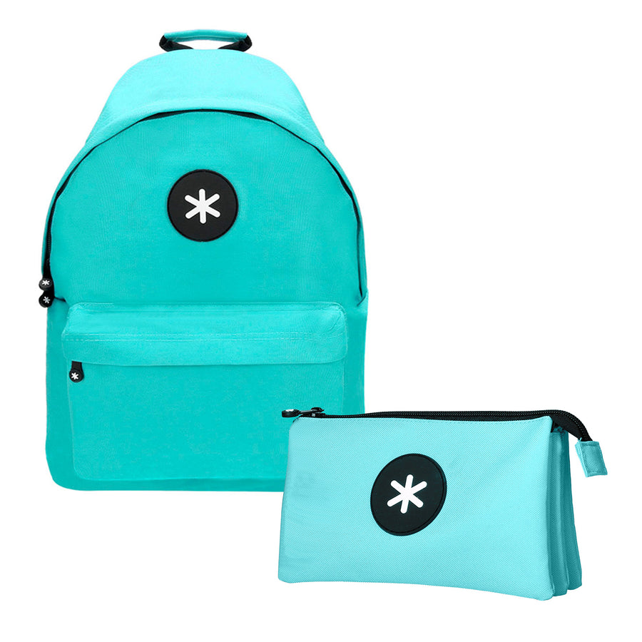 ANTARTIK - Conjunto Escolar con Mochila y Estuche Triple 2 Cremalleras. Azul Hielo