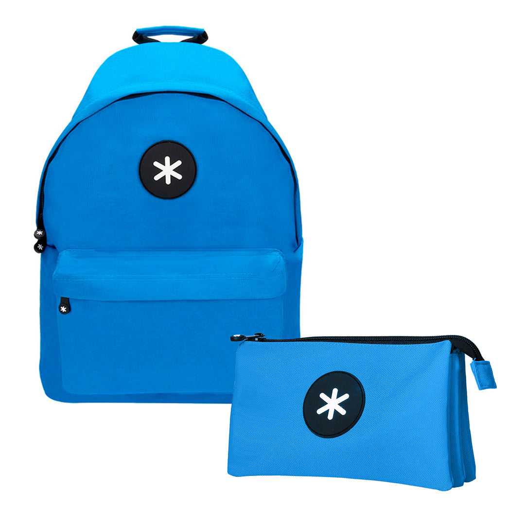 ANTARTIK - Conjunto Escolar con Mochila y Estuche Triple 2 Cremalleras. Azul