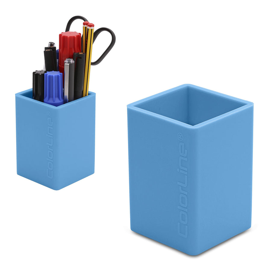 COLORLINE - Cubilete Porta Lápices Cuadrado en Silicona Ultra Suave. Azul Claro