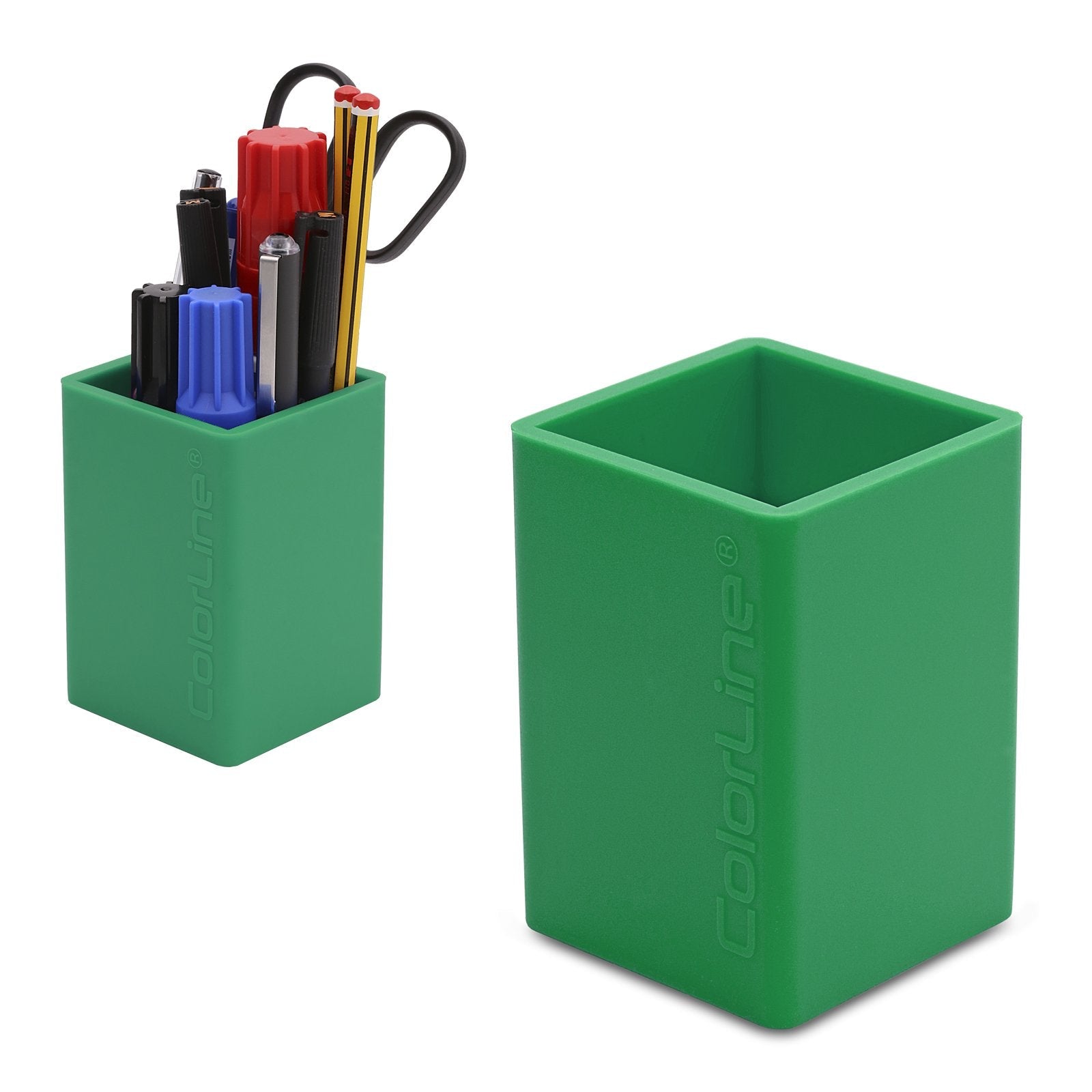 COLORLINE - Cubilete Porta Lápices Cuadrado en Silicona Ultra Suave. Verde Oscuro