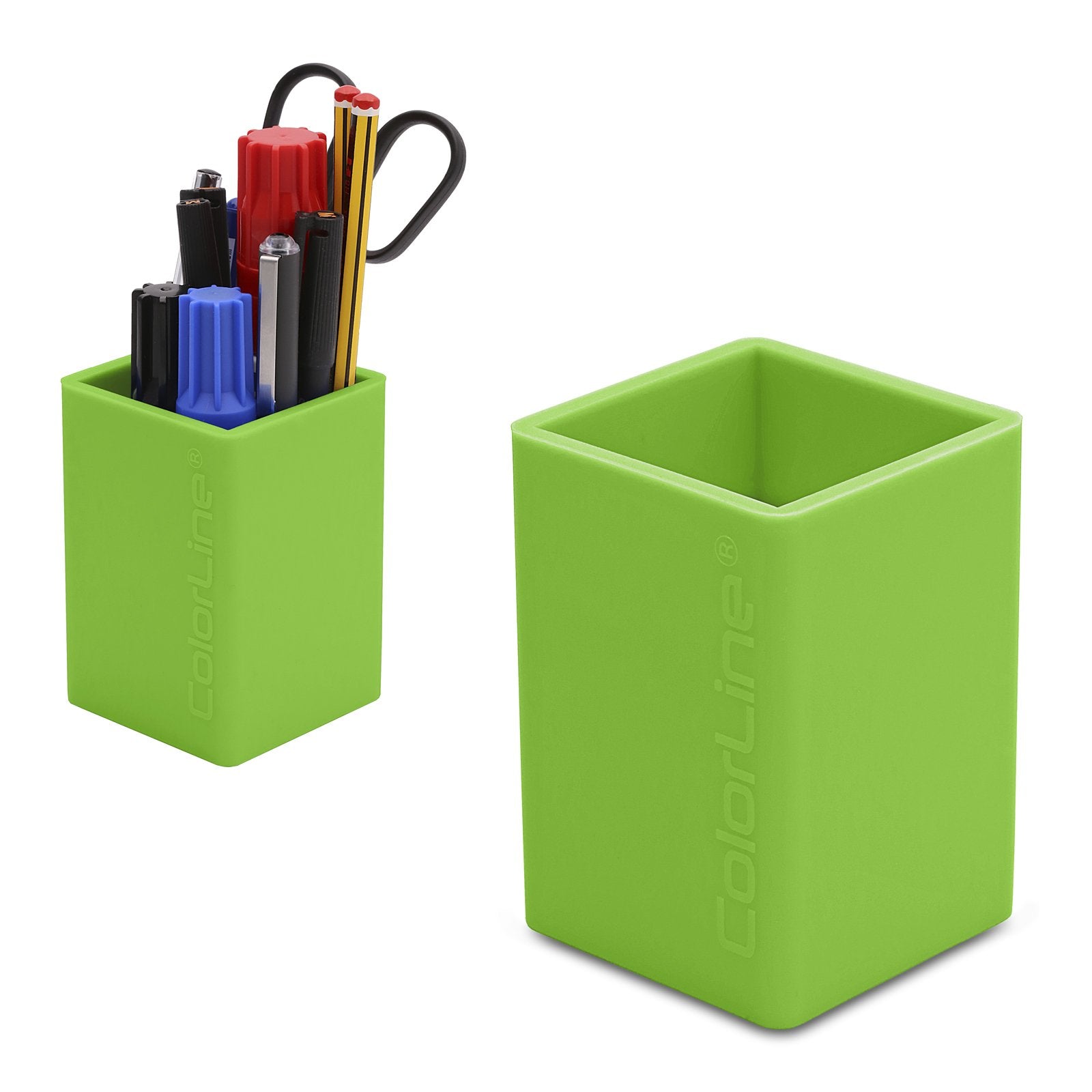COLORLINE - Cubilete Porta Lápices Cuadrado en Silicona Ultra Suave. Verde Claro