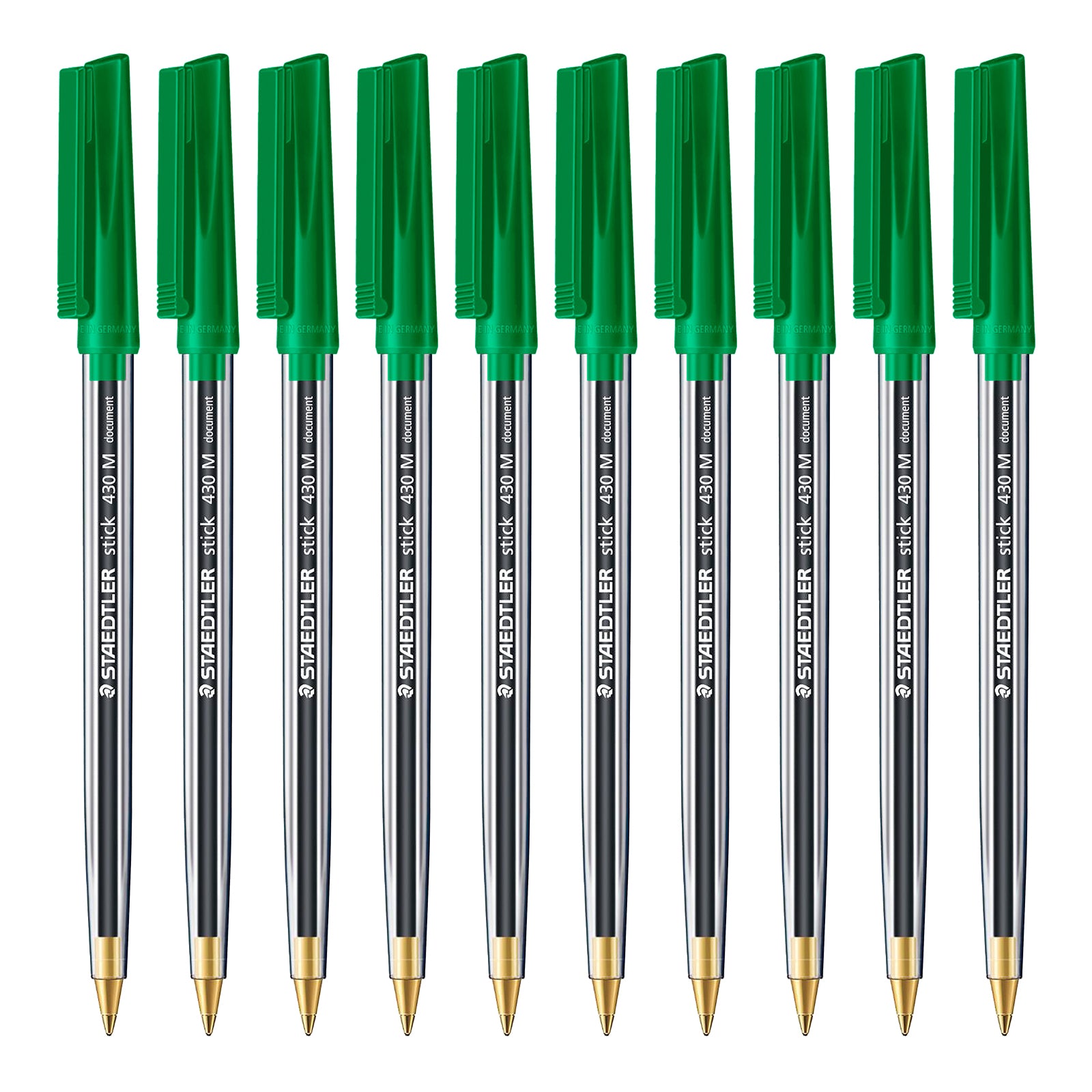 STAEDTLER - Set de 10 Bolígrafos Stick 430 de Punta Media Color Verde