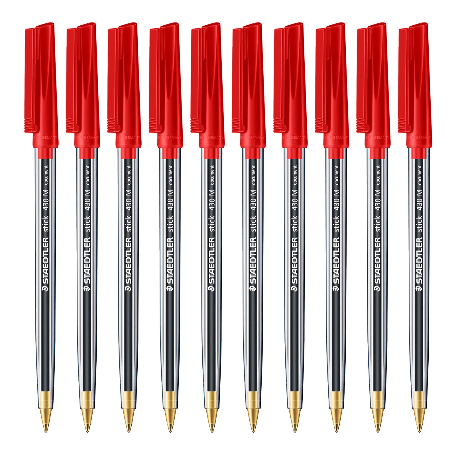 STAEDTLER - Set de 10 Bolígrafos Stick 430 de Punta Media Color Rojo
