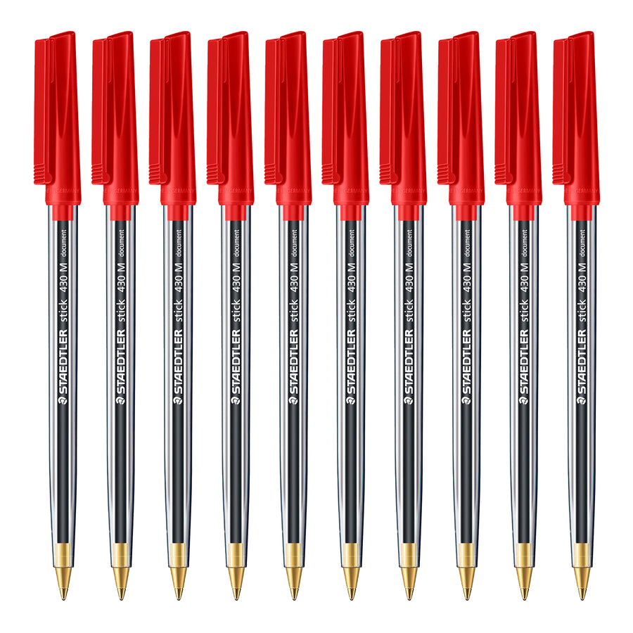 STAEDTLER - Set de 10 Bolígrafos Stick 430 de Punta Media Color Rojo