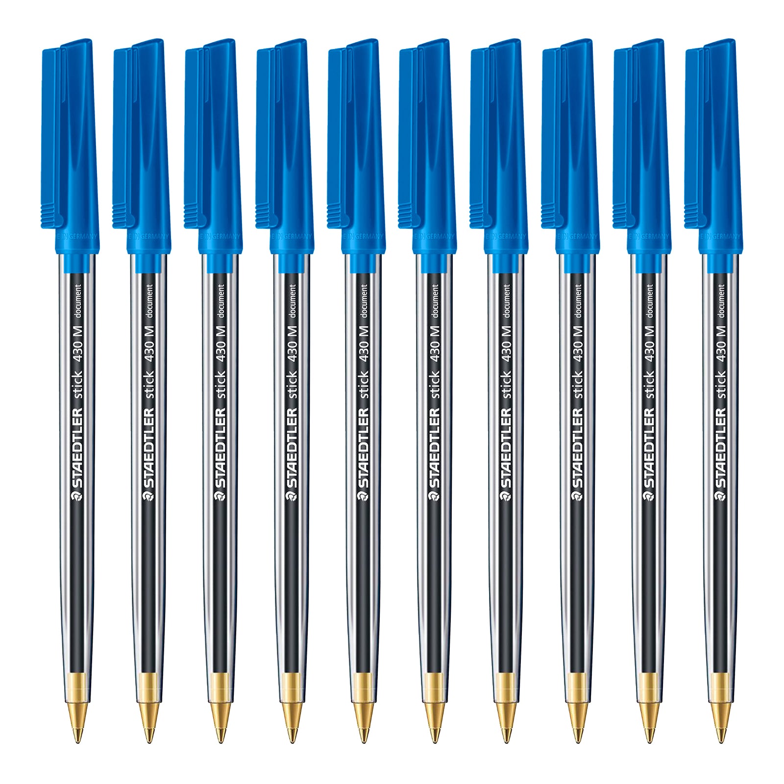 STAEDTLER - Caja de 50 Bolígrafos Stick 430 de Punta Media Color Azul