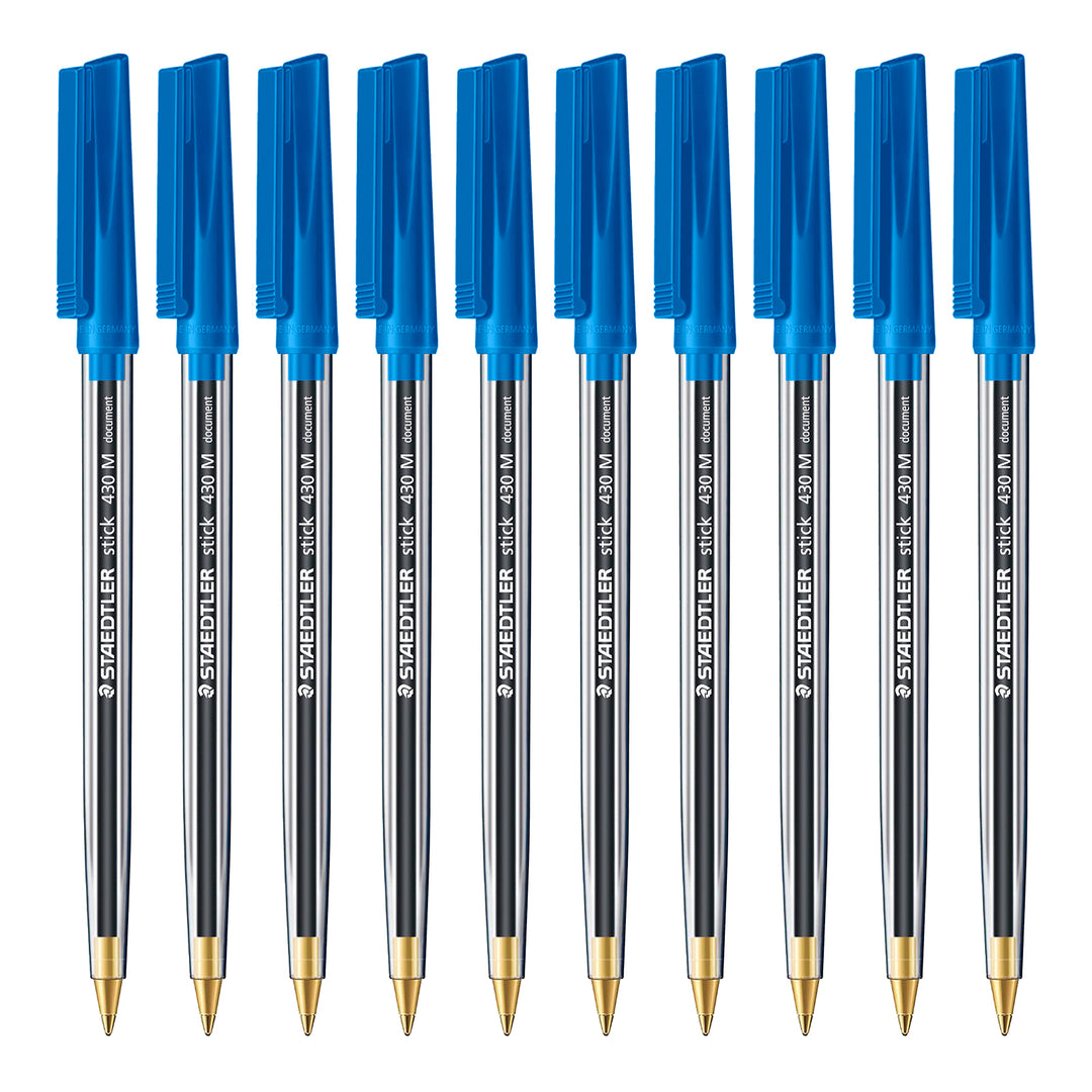 STAEDTLER - Set de 10 Bolígrafos Stick 430 de Punta Media Color Azul