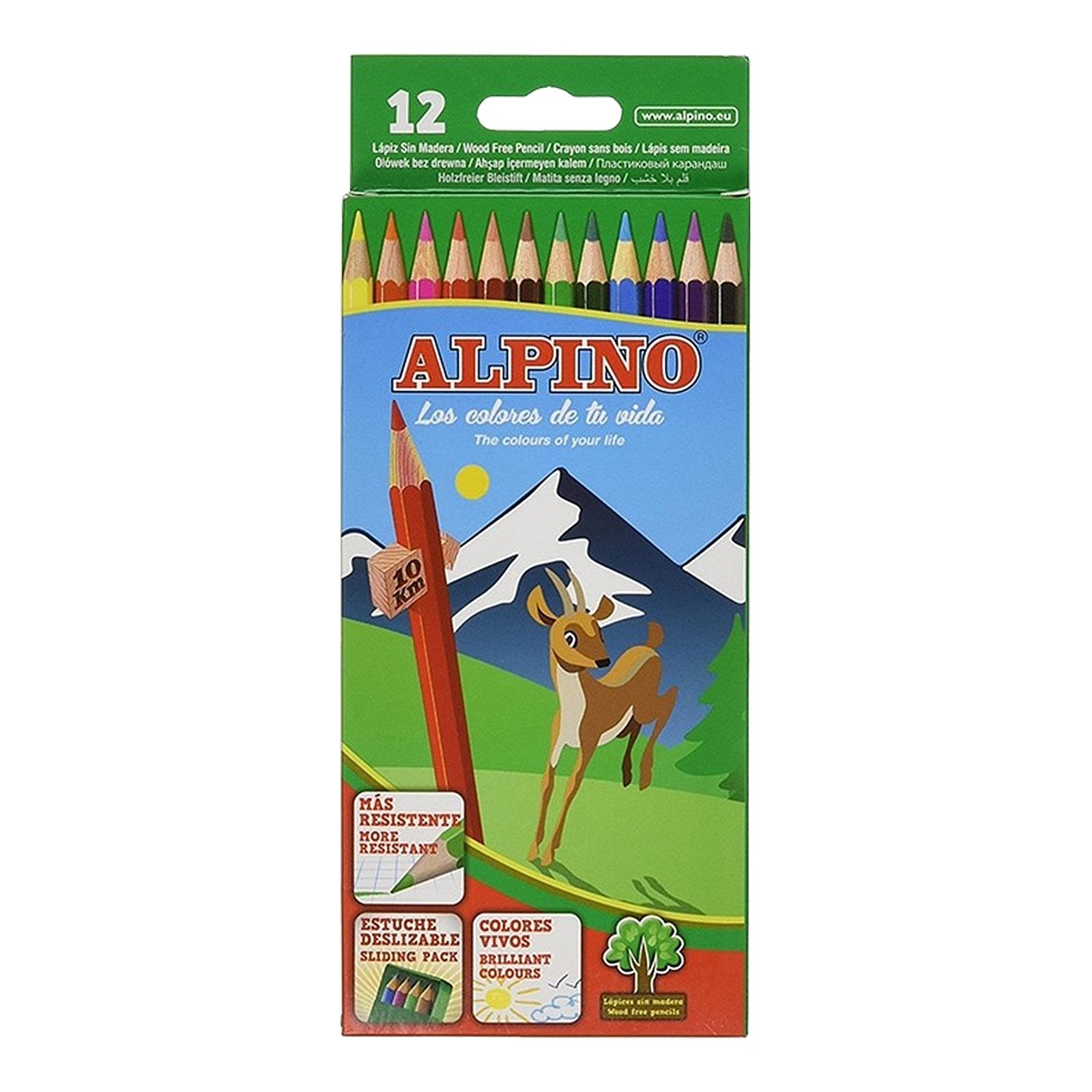 ALPINO 654 - Estuche de 12 Lápices de Colores con Bandeja Deslizable, sin Madera