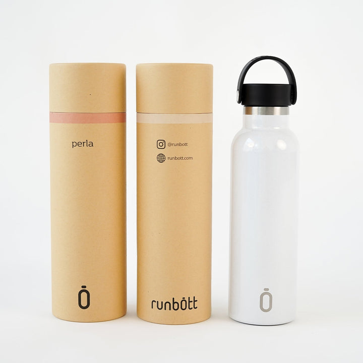 Runbott Perla - Botella Térmica de 0.6L con Interior Cerámico y Acabado Brillante. Blanco