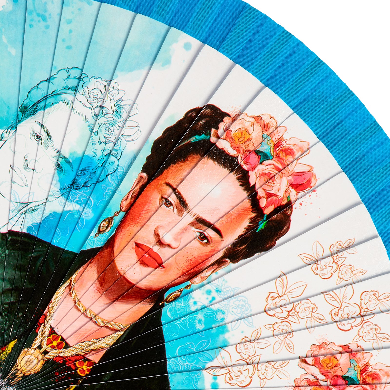 JAVIER Frida Kahlo - Abanico de 23 cm con Varillas de Madera Estampada y Tela