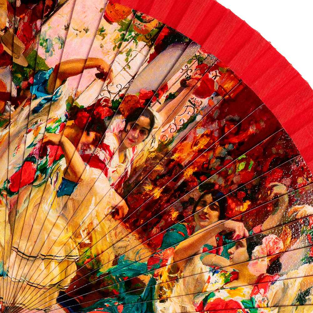 JAVIER Arte Flamenco - Abanico de 23 cm con Varillas de Madera Estampada y Tela