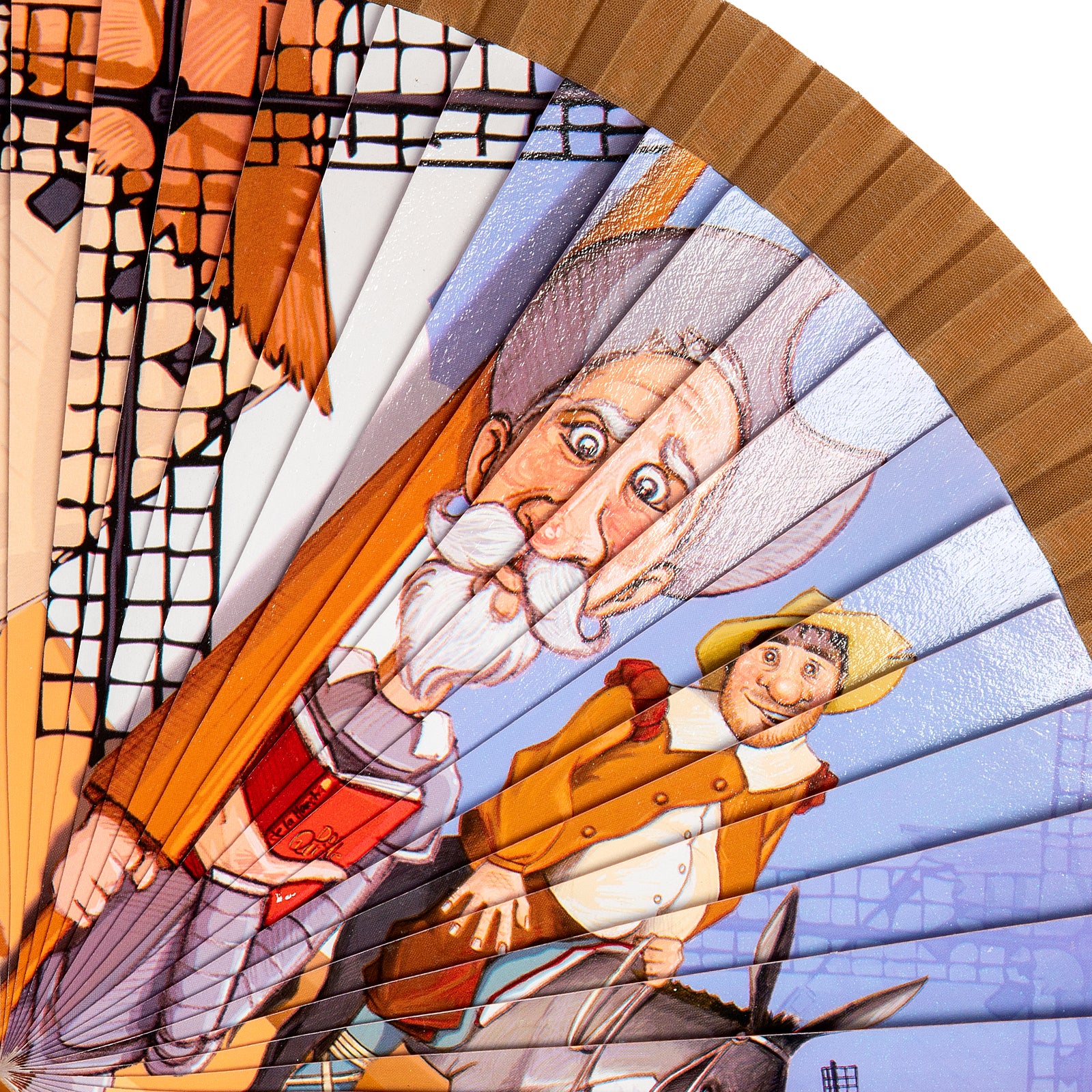 JAVIER Quijote - Abanico de 23 cm con Varillas de Madera Estampada y Tela