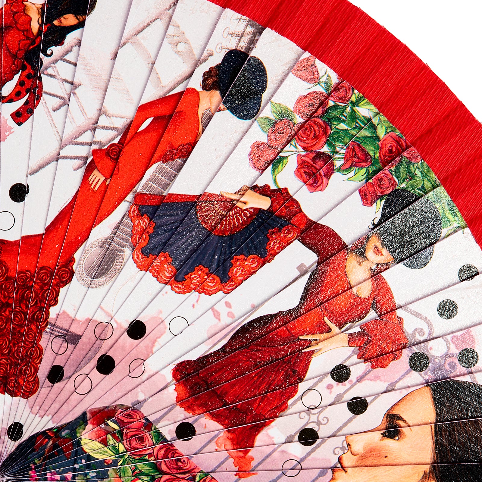 JAVIER Flamenca - Abanico de 23 cm con Varillas de Madera Estampada y Tela