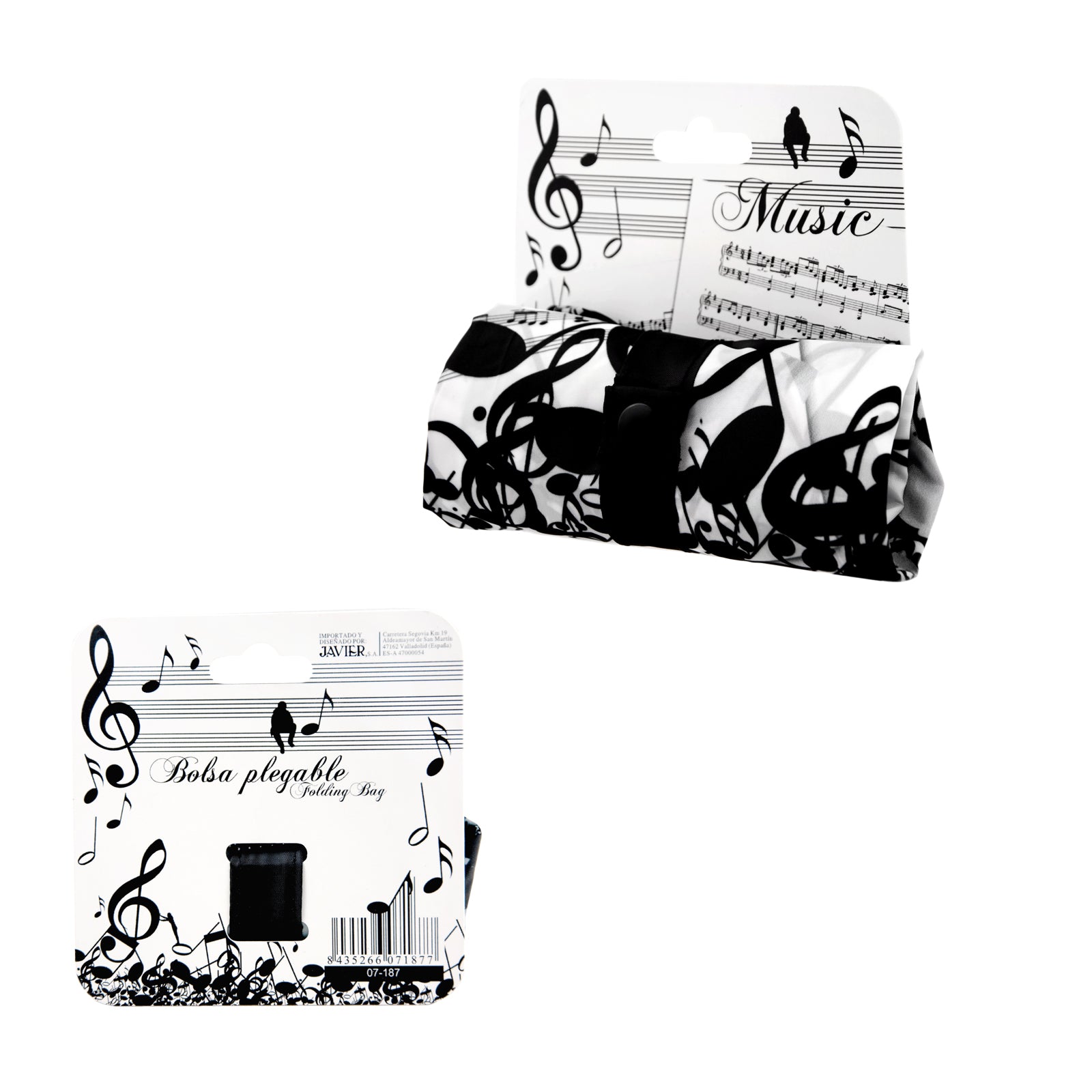 JAVIER - Bolsa Plegable de Poliéster con Gran Capacidad, Colección Música