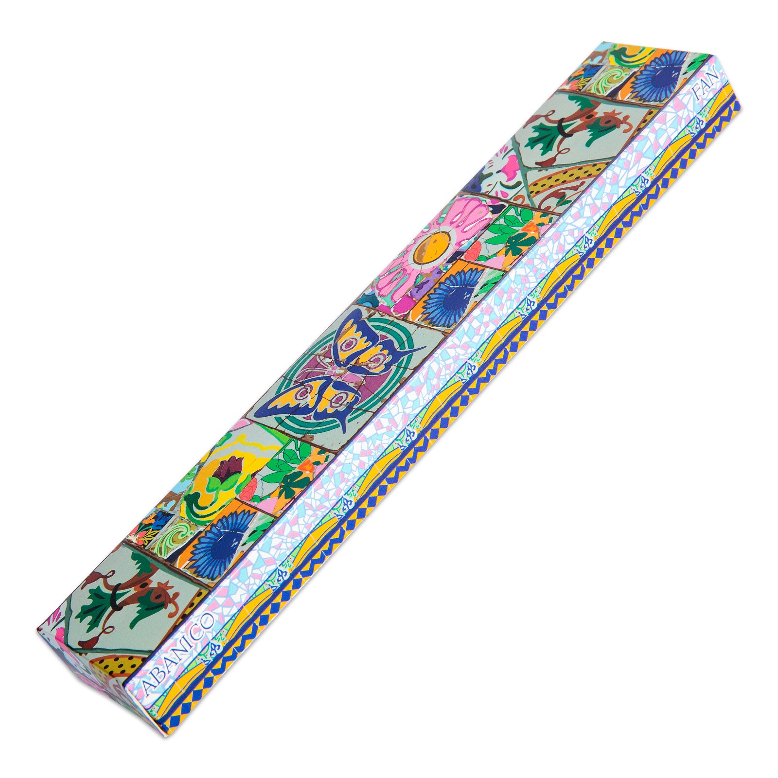 JAVIER Mosaicos - Abanico de 23 cm con Varillas de Madera Estampada y Tela