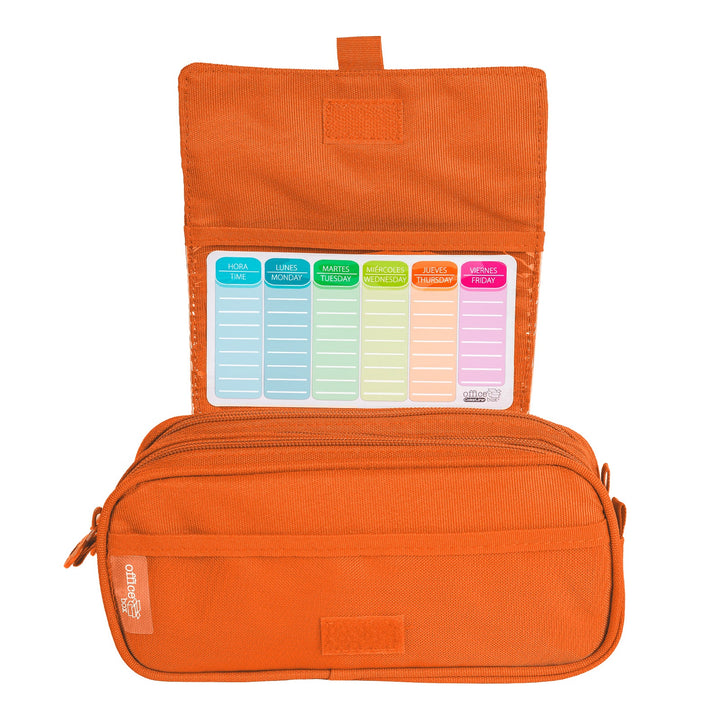 Estuche Escolar Triple Portatodo de Alta Capacidad con Tres Cremalleras. Naranja