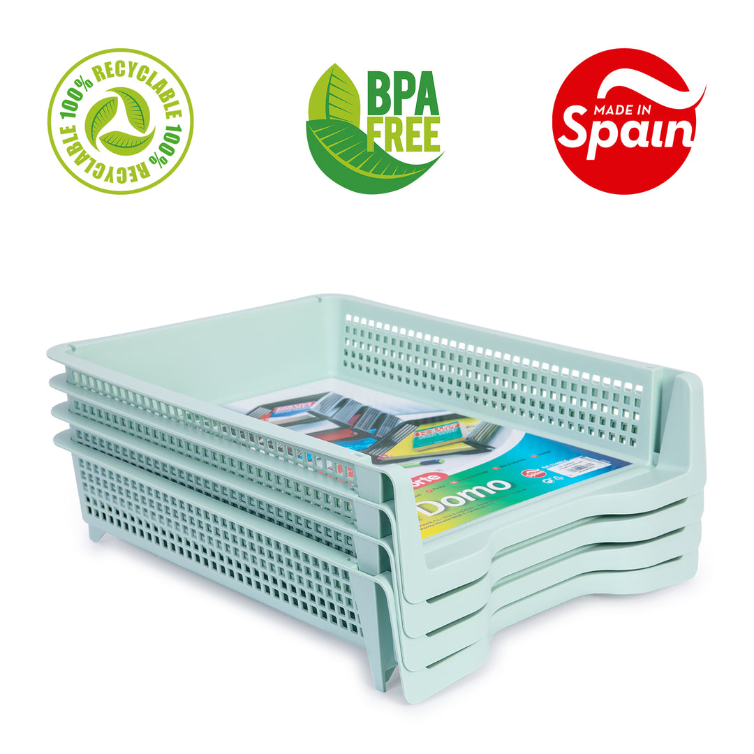 Plastic Forte Domo - Juego de 4 Bandejas Porta Documentos A4 Apilables. Verde