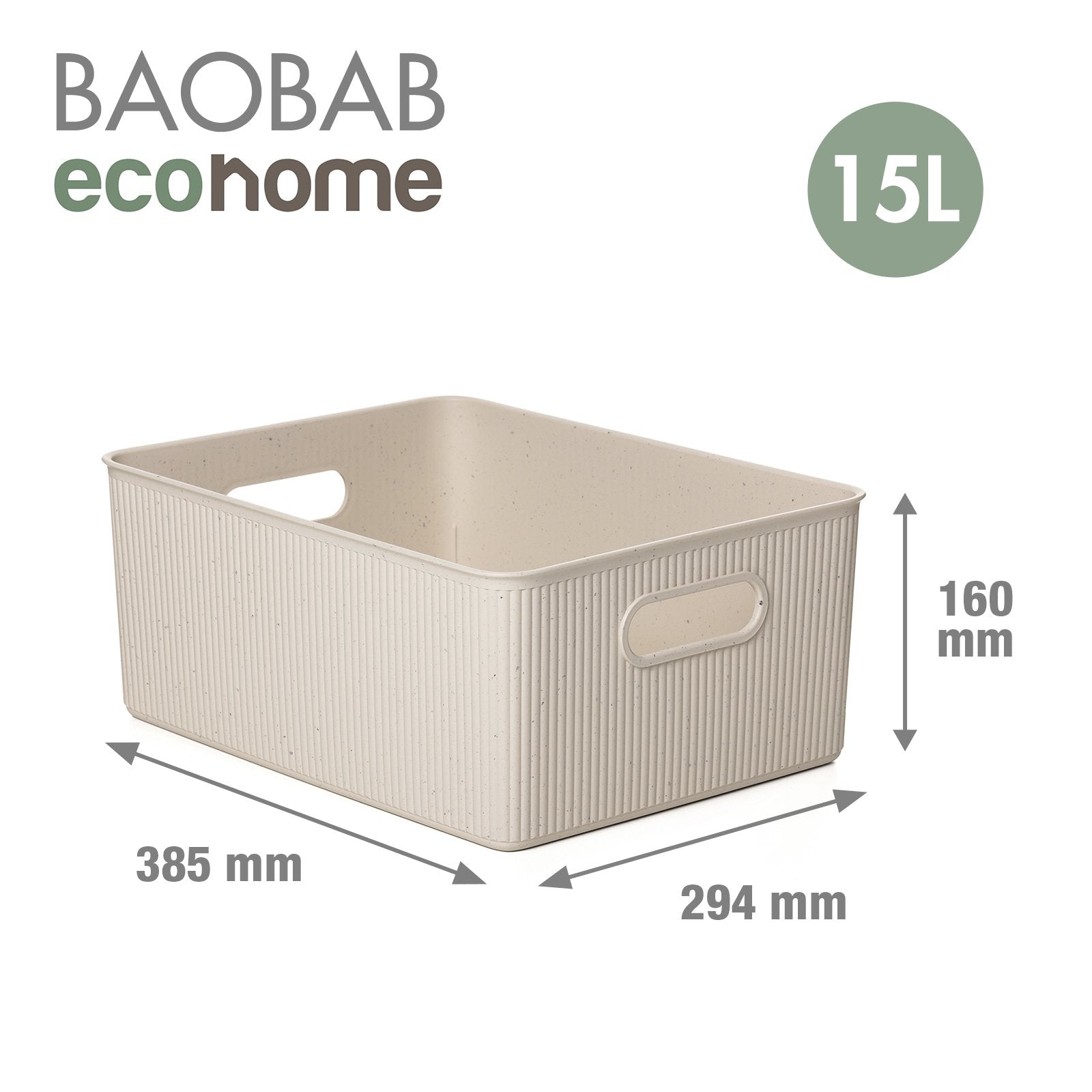 TATAY 7010338 - Cesta de Ordenación Rectangular Tamaño L de 15L Baobab EcoHome