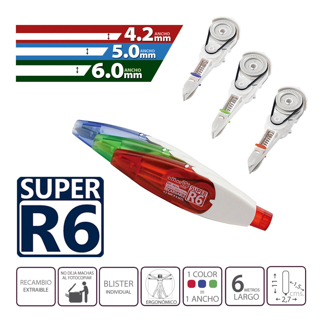 SDI Super R6 - Pack de 2 Cintas Correctoras Retráctiles 4.2 mm