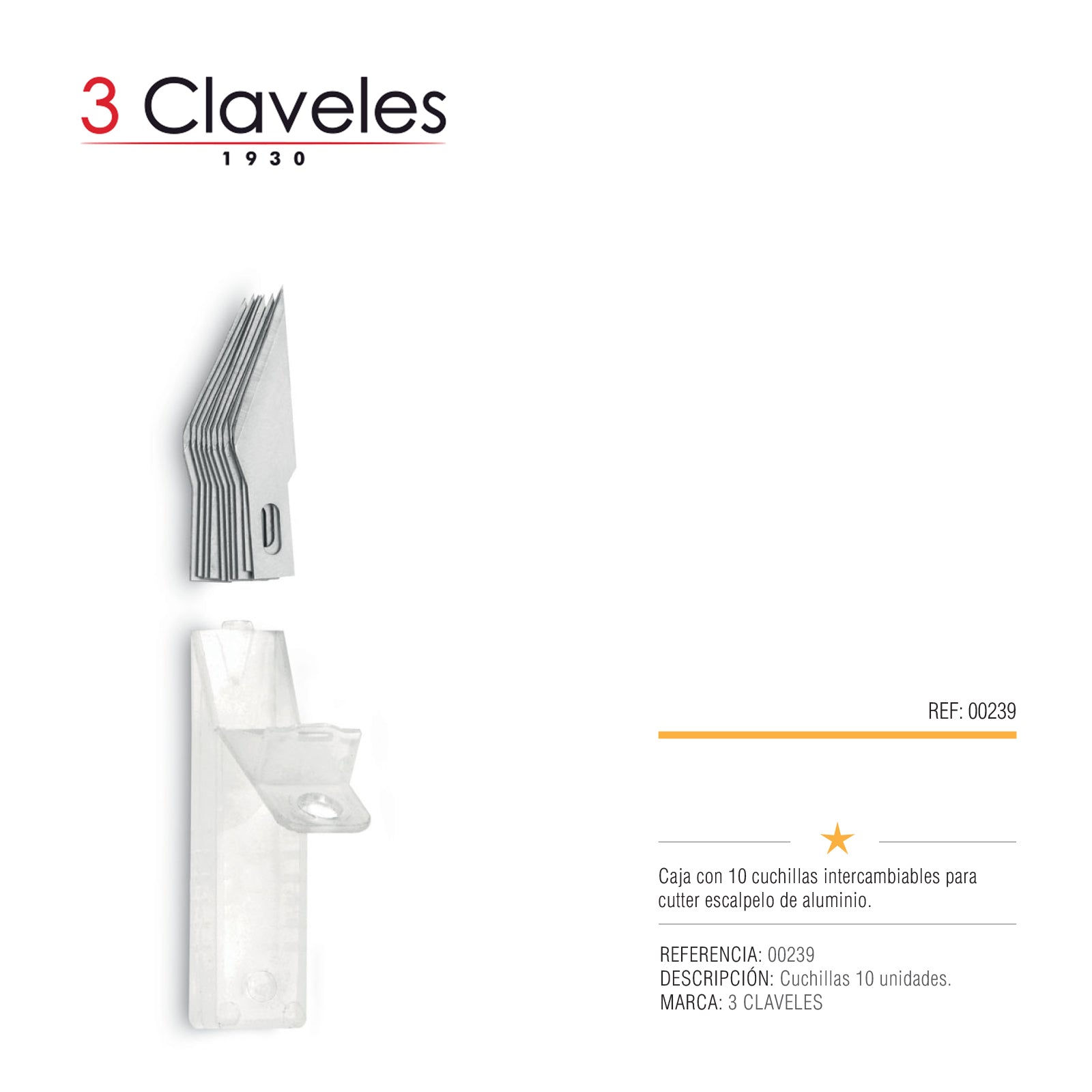 3 Claveles - Caja con 10 Cuchillas de Recambio para Cutter Escalpelo