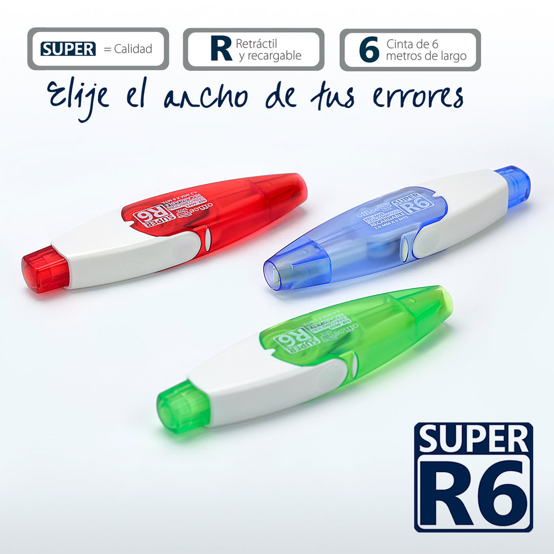 SDI Super R6 - Pack 3 Recambios para Cinta Correctora Retráctil. 6 mm