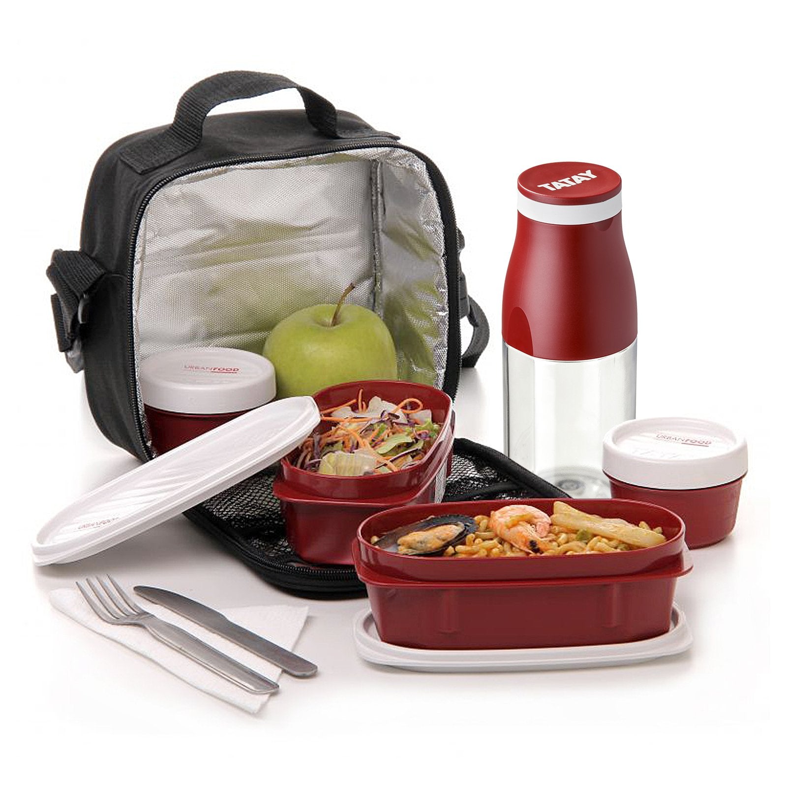 TATAY 1167550 - Bolsa Térmica Porta Alimentos Urban Food Casual Black y Cubiertos