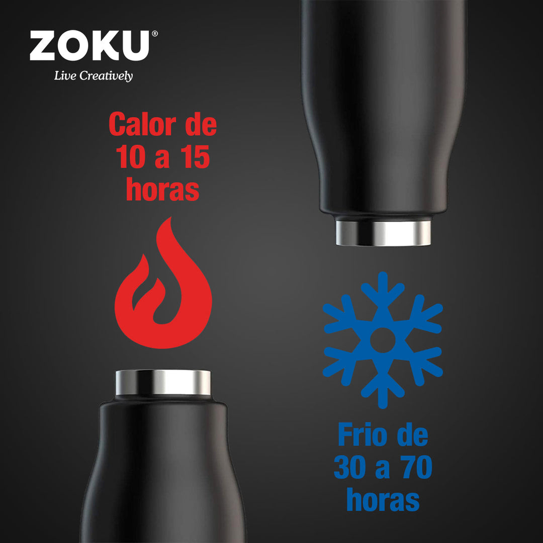 ZOKU COL - Botella Térmica de 0.35L en Acero Inoxidable de Doble Pared. Negro