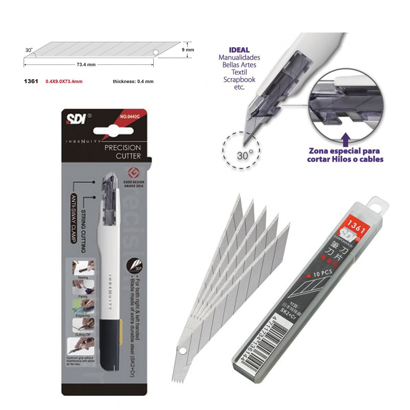 Cutter de precisión ARTE - El cutter de arte y manualidades más práctico -  REF.0408-R-1 - Cuchilla 9 mm. Fabricado por SDI y distribuido por Office