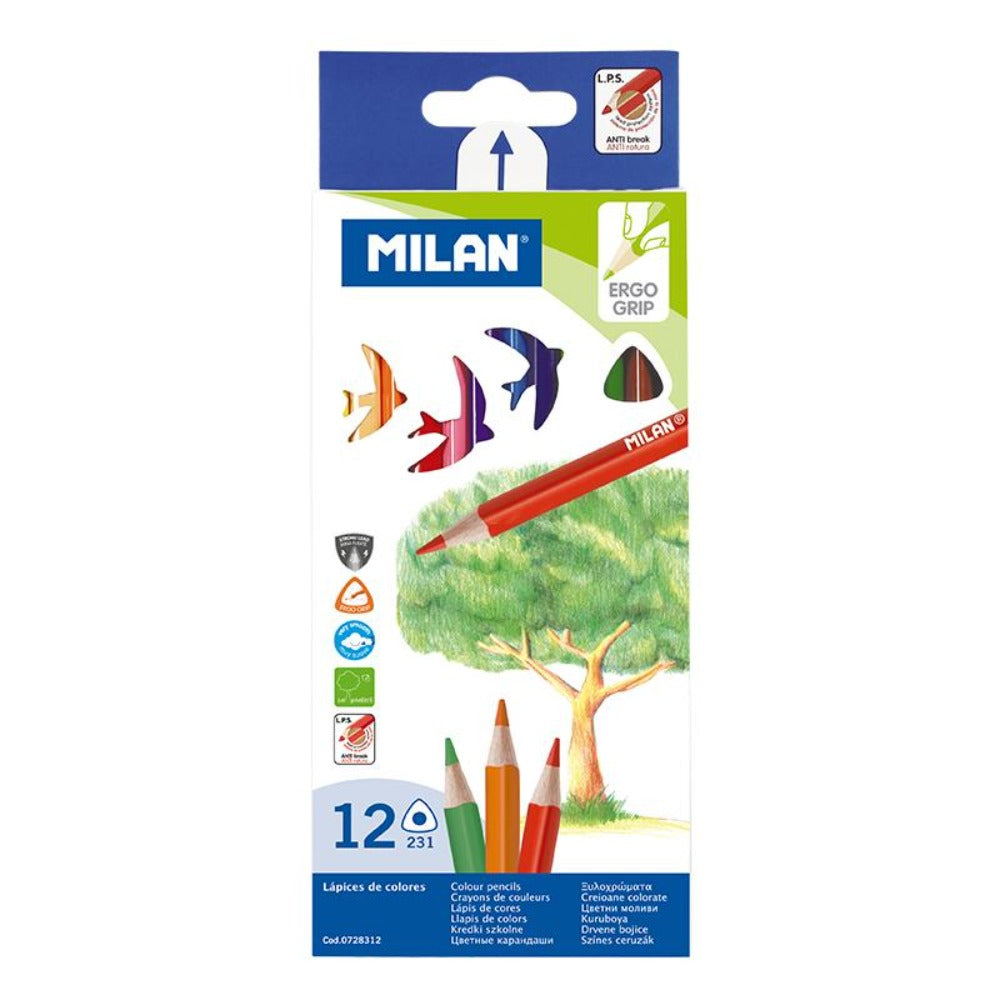 MILAN 0728312 - Caja de 12 Lápices de Colores Triangulares. Madera Sostenible