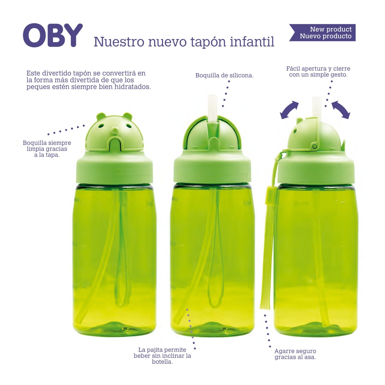LAKEN OBY - Botella de Agua Infantil 0.45L en Tritán con Boquilla de Silicona. Modelo Ovni