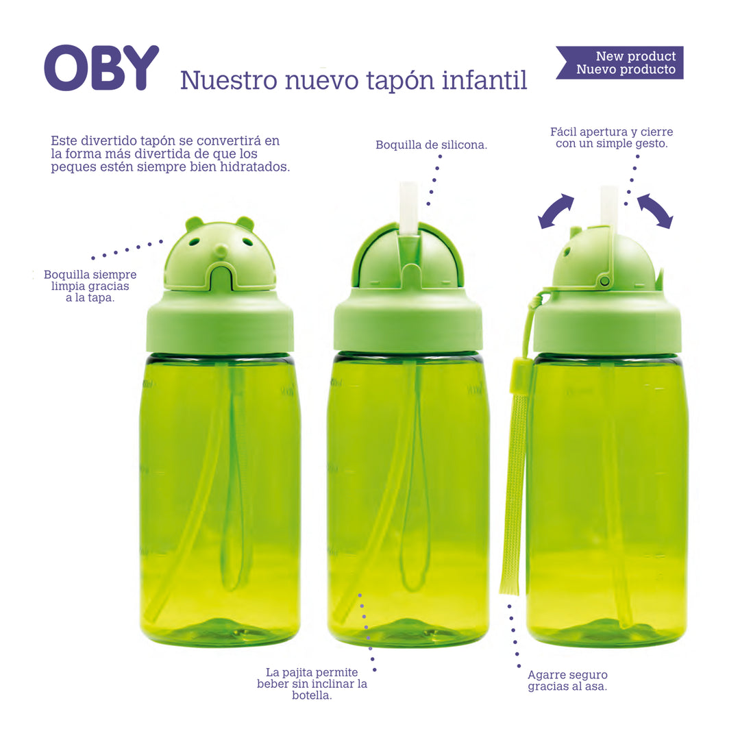LAKEN OBY - Tapón Infantil con Pajita para Botellas de Boca Ancha. Verde