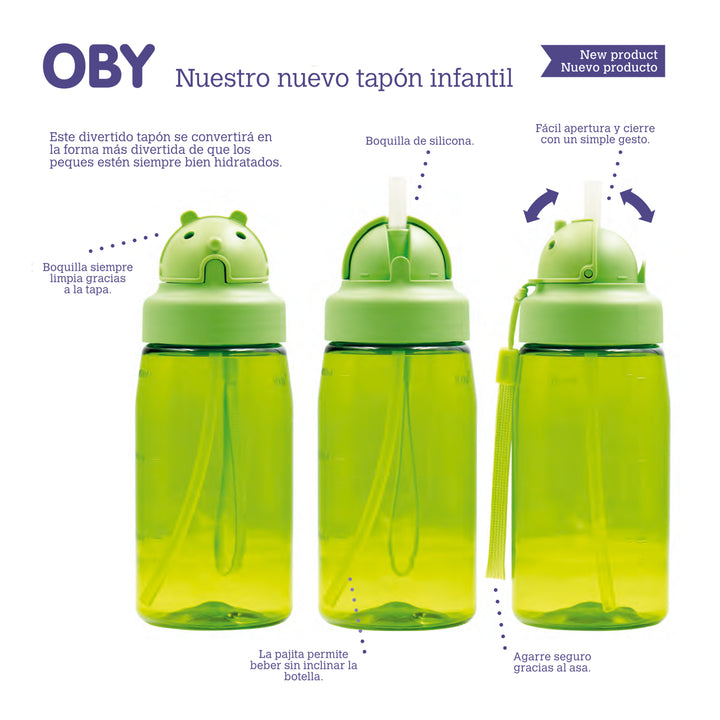 LAKEN OBY - Tapón Infantil con Pajita para Botellas de Boca Ancha. Rosa