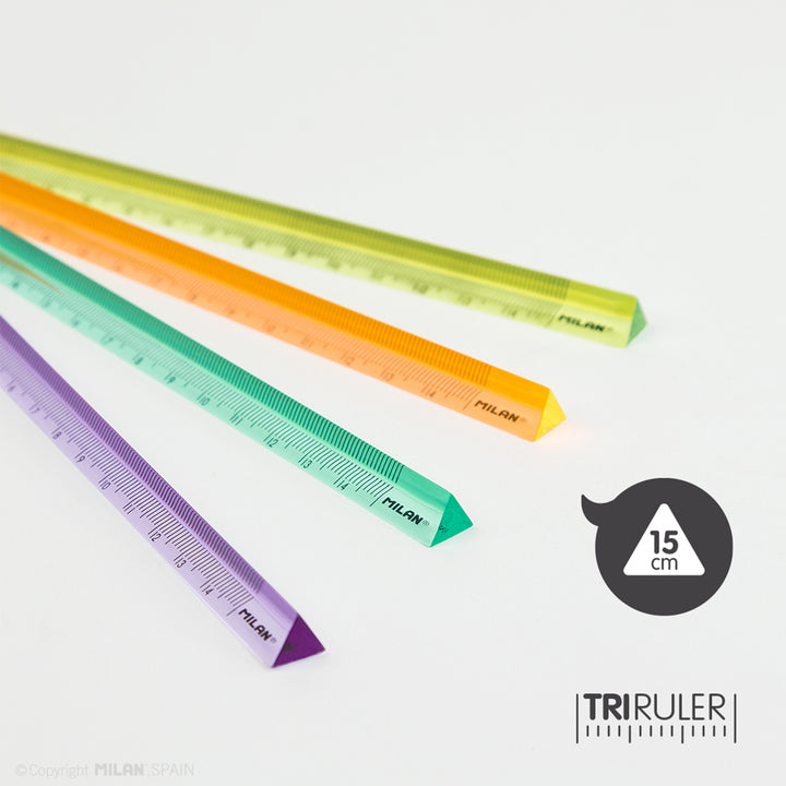 MILAN New Look - Pack de  Reglas Triangulares de 15 cm Plástico Rígido Transparente