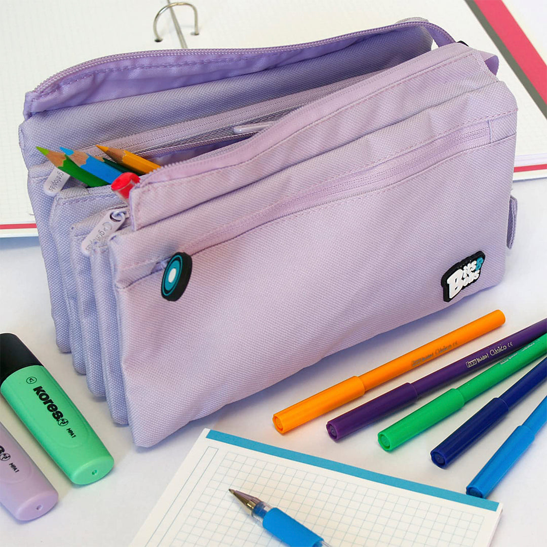 Grafoplás - Estuche Escolar Cuádruple de Alta Capacidad con Cuatro Cremalleras. Rosa