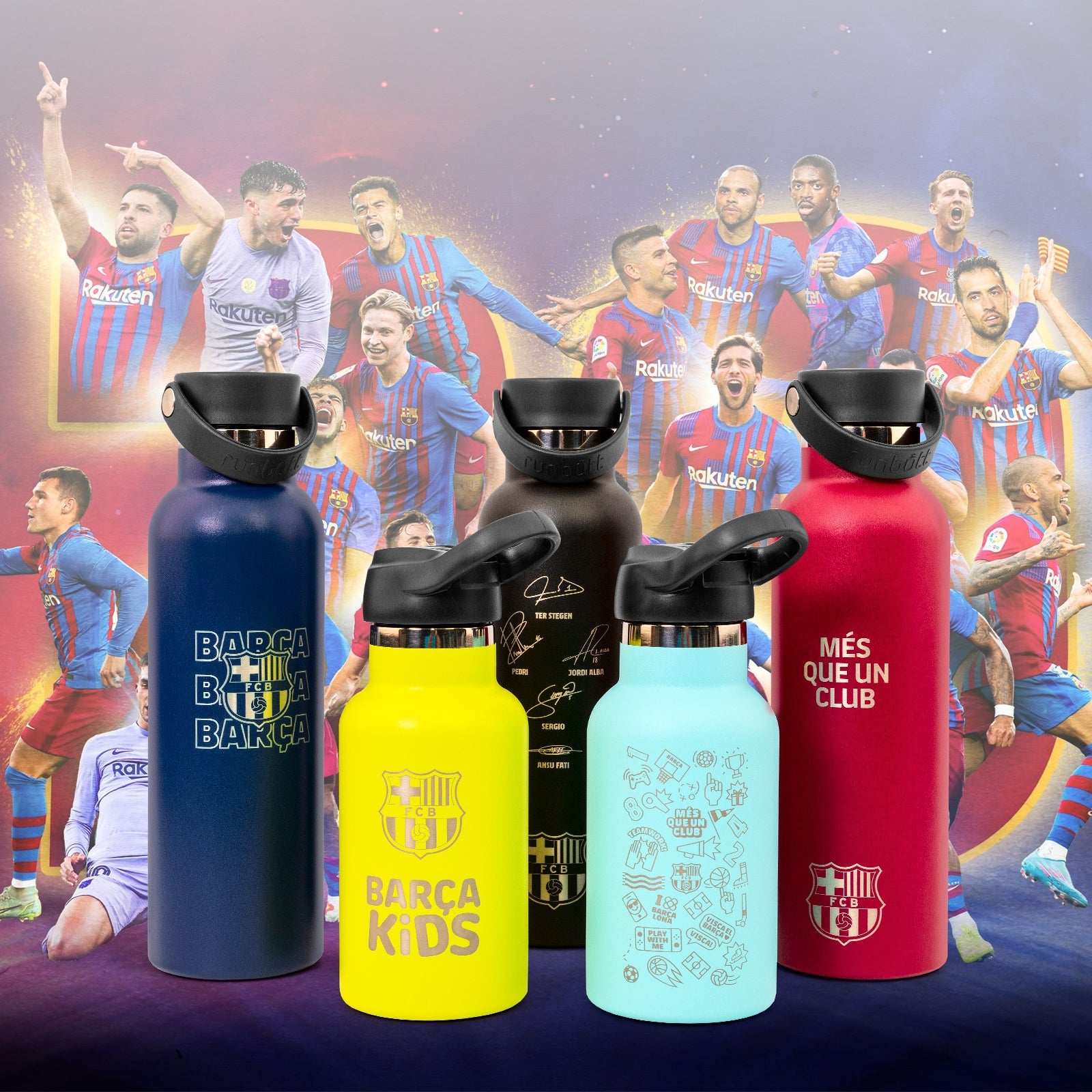 Runbott Barça Kids - Botella Térmica Infantil de 0.35L con Interior Cerámico y Tapón Deportivo. Cielo