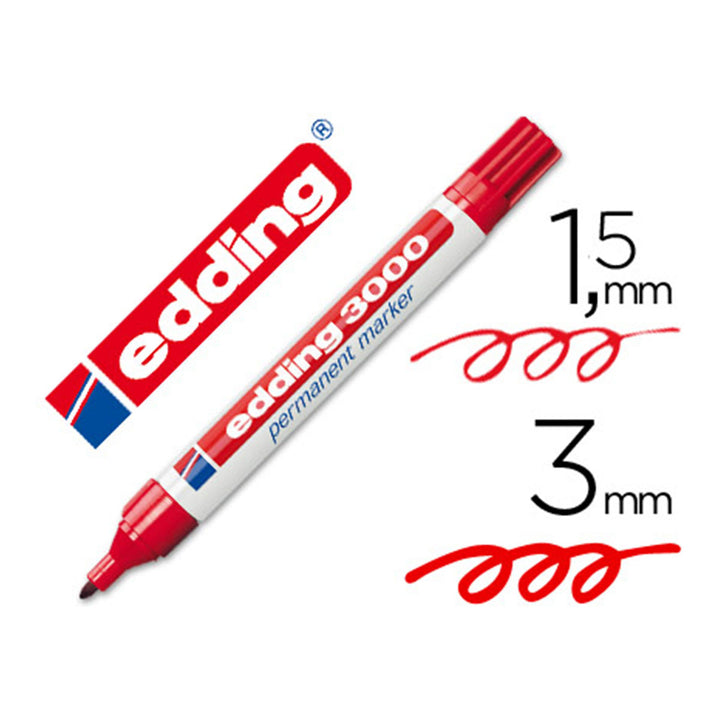 Edding 3000 - Rotulador Marcador Permanente Punta Redonda 1.5-3 mm. Rojo