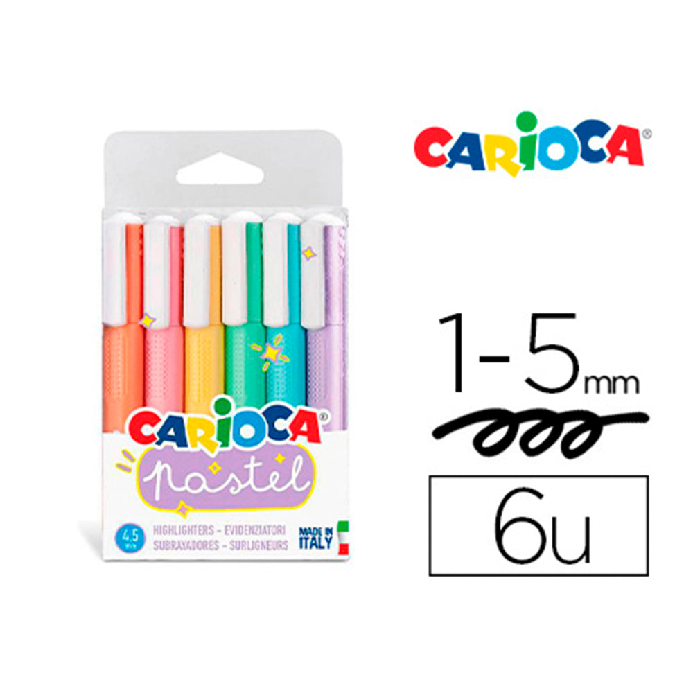 CARIOCA Pastel - Estuche con 6 Marcadores Fluorescentes en Colores Pastel