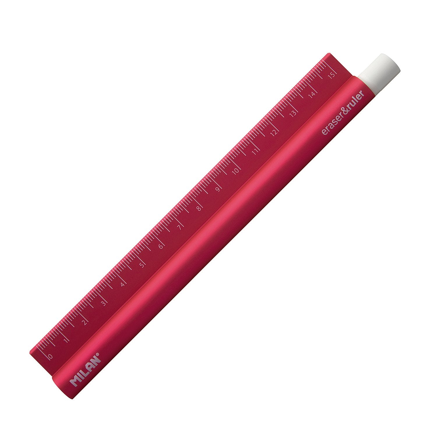MILAN 352910 - Eraser & Ruler, Combinación de Goma y Regla de Metal de 15 cm
