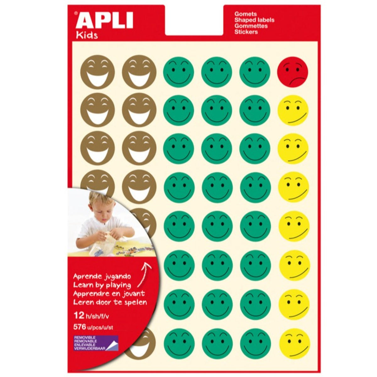 APLI - Gomets Autoadhesivo Multicolor, Modelo Smiley