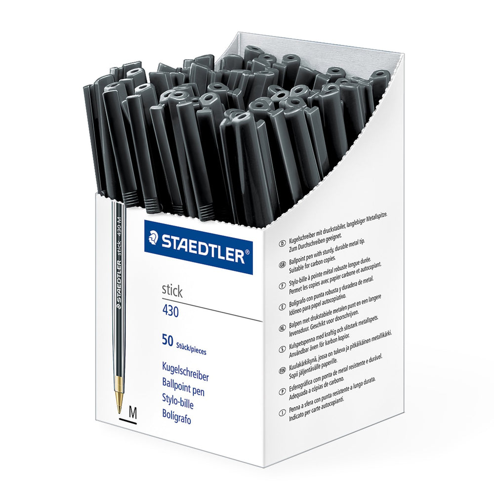 STAEDTLER - Set de 10 Bolígrafos Stick 430 de Punta Media Color Negro