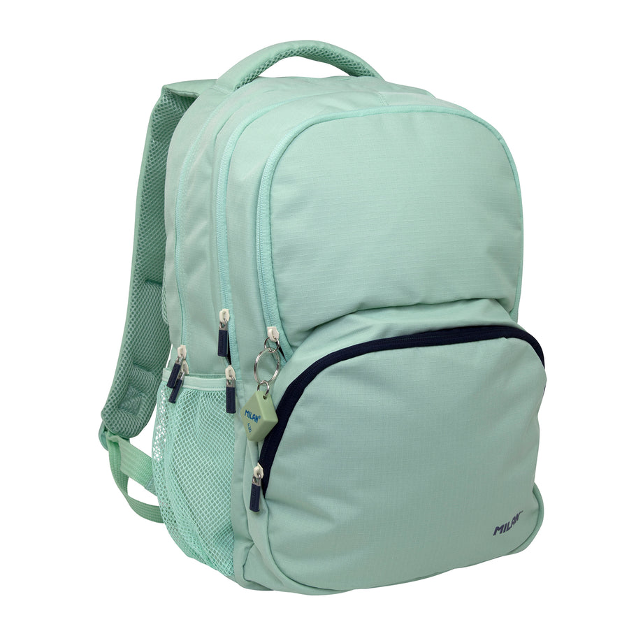 MILAN 1918 -  Mochila Escolar 4 Cremalleras con Divisor para Portátil. Capacidad 25L. Verde