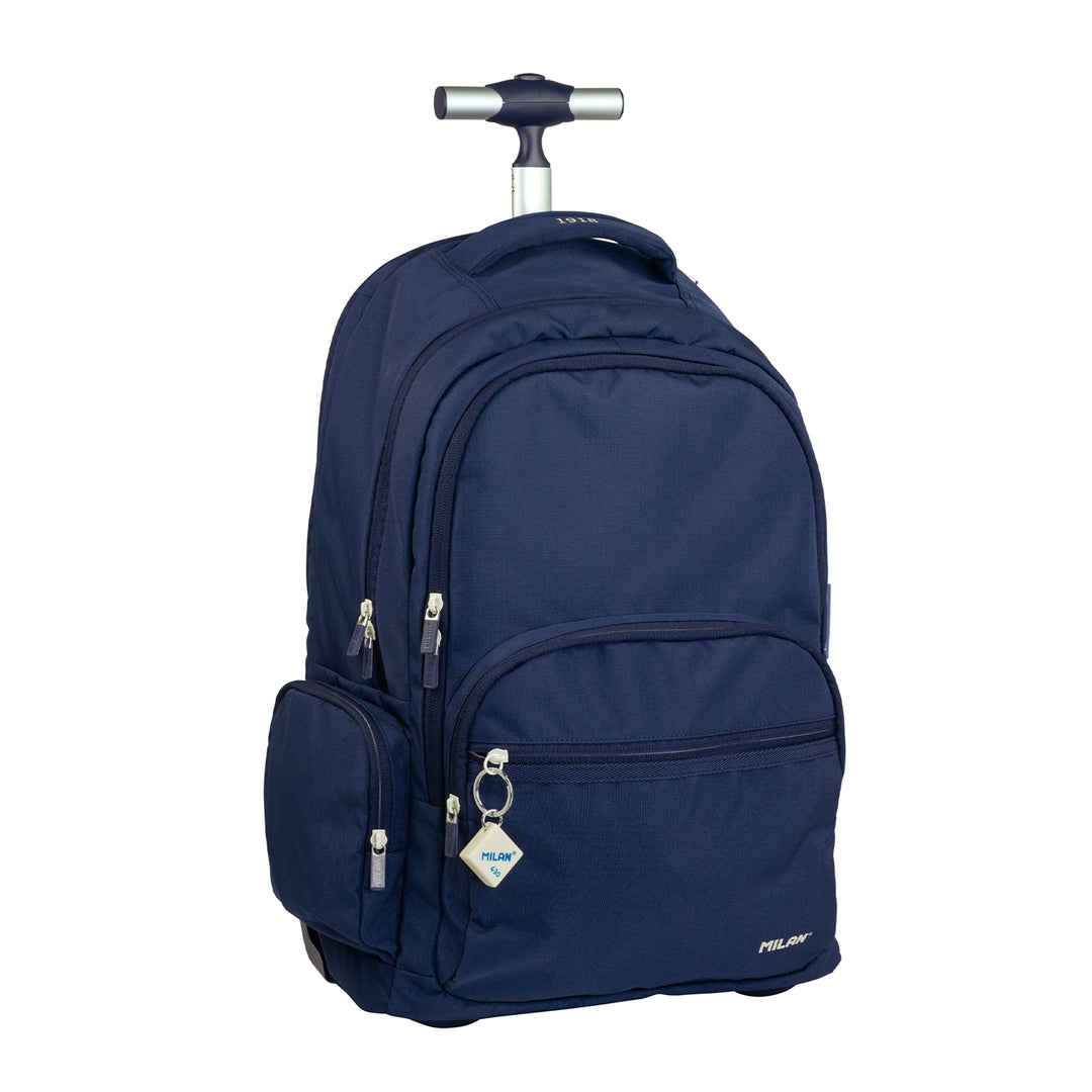 MILAN 1918 -  Mochila Escolar de 6 Cremalleras con Ruedas. Capacidad 25L. Azul