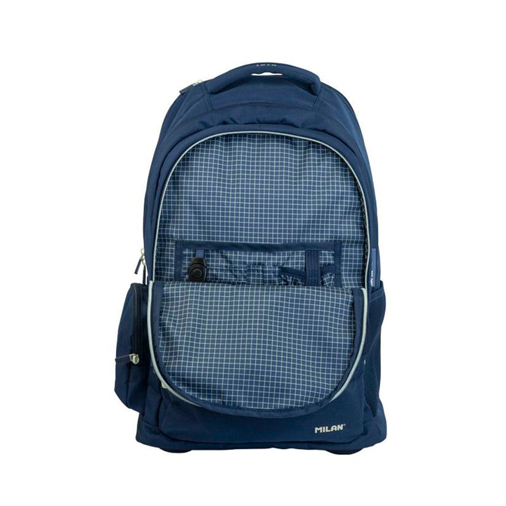 MILAN 1918 -  Mochila Escolar de 6 Cremalleras con Ruedas. Capacidad 25L. Azul