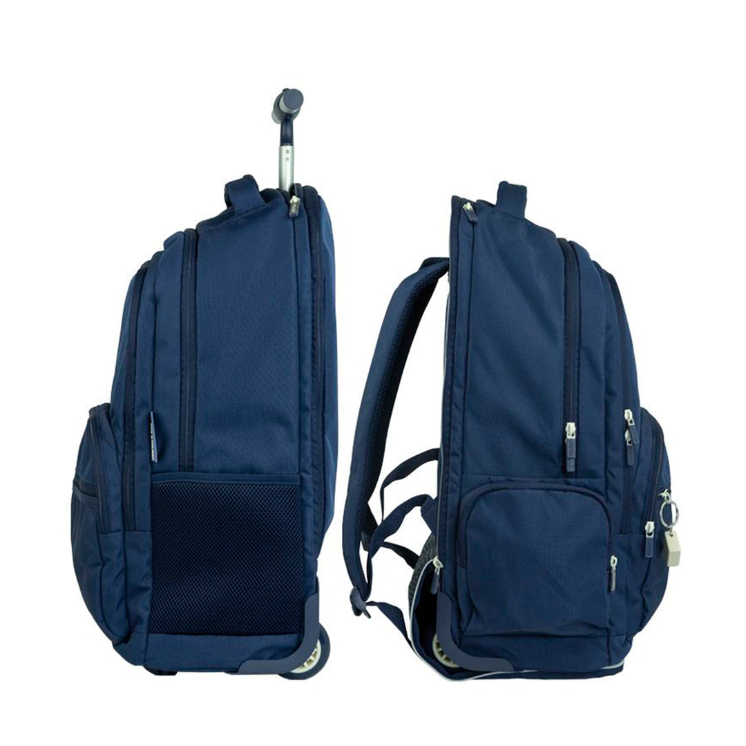 MILAN 1918 -  Mochila Escolar de 6 Cremalleras con Ruedas. Capacidad 25L. Azul