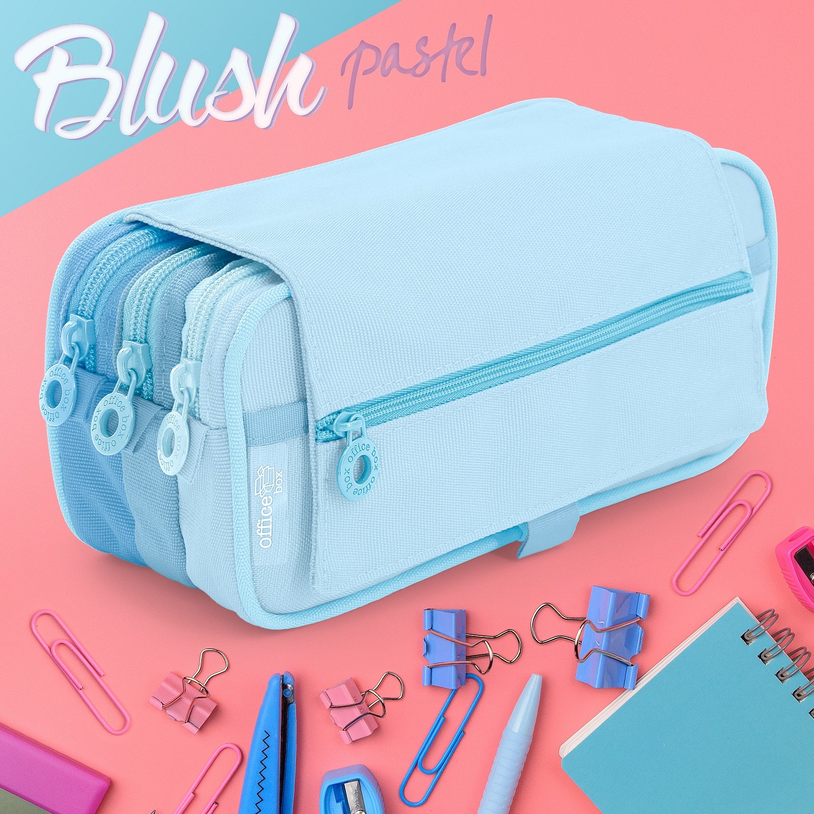 ColePack Blush 2022 - Estuche Triple de 3 Cremalleras y Material Escolar Incluido. Azul