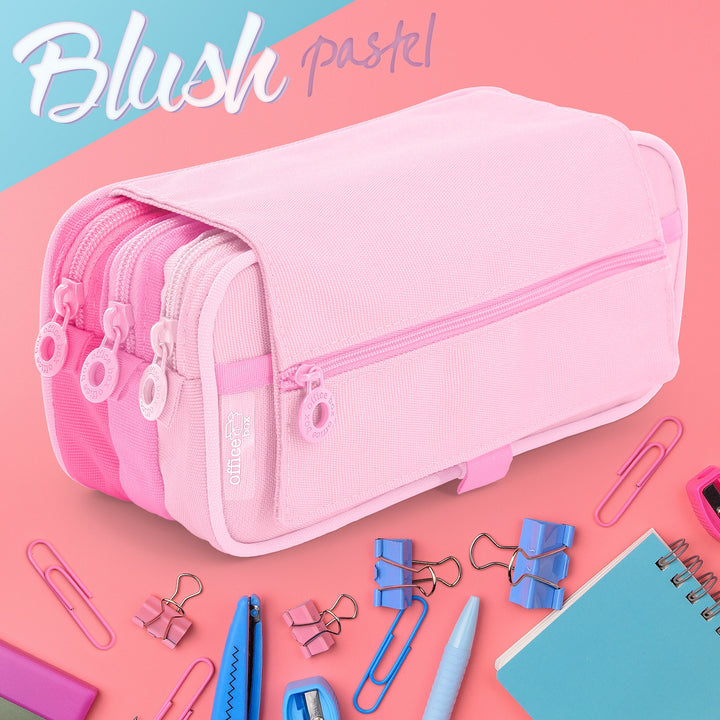 ColePack Blush 2022 - Estuche Triple de 3 Cremalleras y Material Escolar Incluido. Rosa