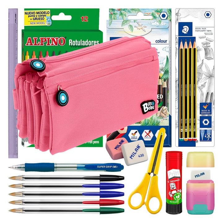 Grafoplás - Estuche Escolar Cuádruple de Alta Capacidad con Cuatro Cremalleras. Rosa