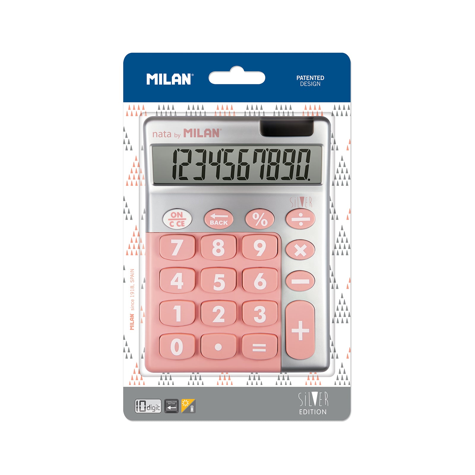 MILAN Silver - Calculadora de Sobremesa 10 Dígitos y Teclas Grandes. Rosa